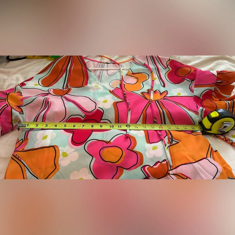 NWOT CROSBY by Mollie Burch Pink and Orange Floral Blouse, Size Large - Picture 10 of 15